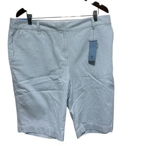 IZOD Shorts Womens 16 Blue Stripe Seersucker Inseam 13 Bermuda Preppy Cotton